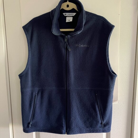 Columbia Vest Mens Large Blue Full Zip Fleece Zip Pocket Outdoors Hiking Soft. - Picture 1 of 10